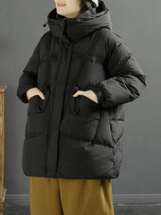 Women Winter Solid Warm Hooded Down Coat