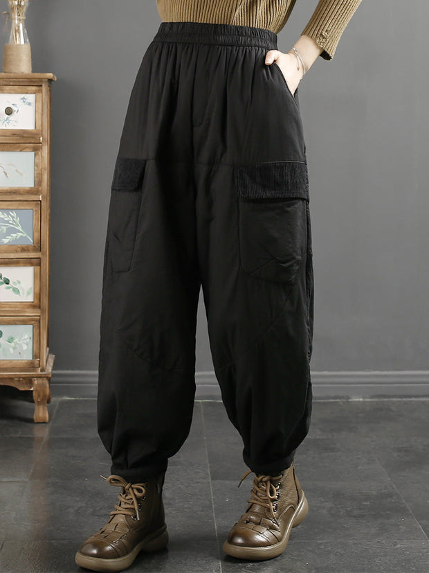 Plus Size Women Winter Retro Spliced Padded Harem Pants