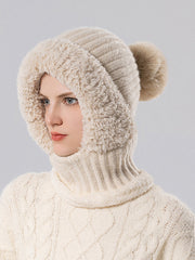 Winter Women Windproof Fleece Knitted Scarf Hat