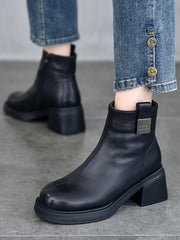 Women Winter Genuine Leather Chunky Heel Boots