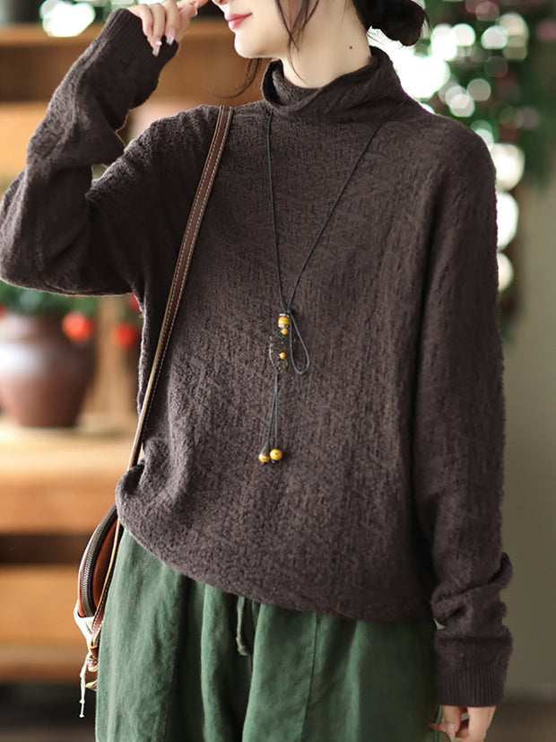 Women Casual Solid Soft Turtleneck Knitted Sweater