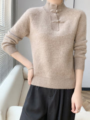 Women Retro Solid Winter Wool Half-Turtleneck Sweater