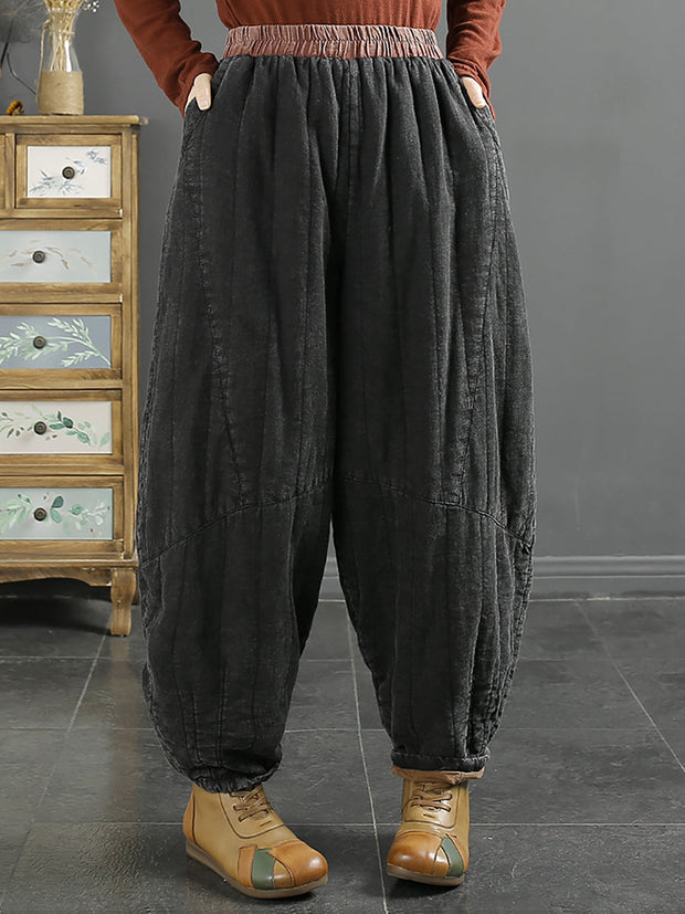 Women Retro Solid Thicken Padded Harem Pants