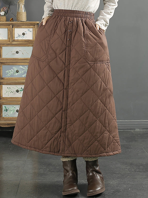 Women Casual Solid Rhomboids Stitching Padded Skirt