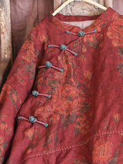Damen-Mantel aus gespleißtem Leinen mit ethnischen Blumen