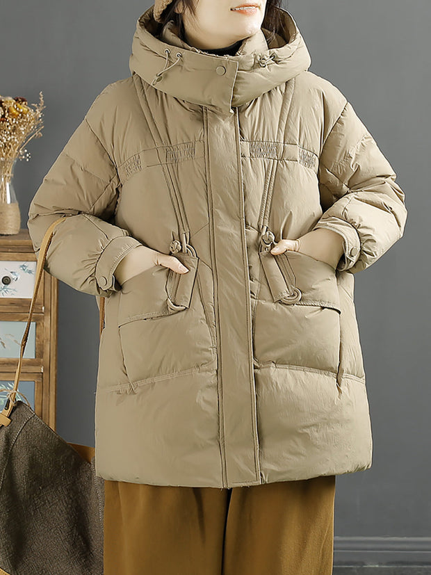 Women Winter Solid Warm Hooded Down Coat
