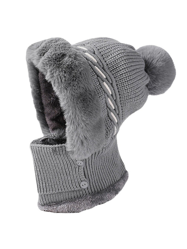 Women Fashion Solid Warm Plush Scarf Hat