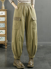 Plus Size Women Winter Retro Spliced Padded Harem Pants