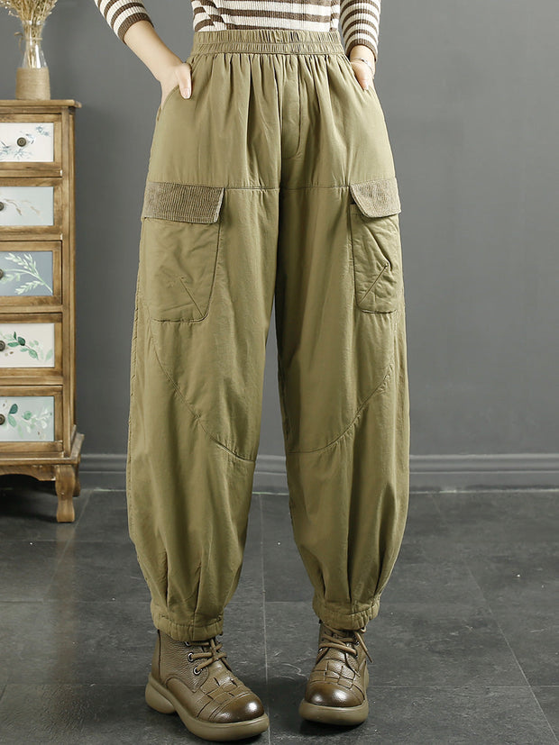 Plus Size Women Winter Retro Spliced Padded Harem Pants