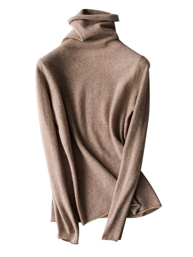Women Winter 100%Wool Solid Turtleneck Baseshirt
