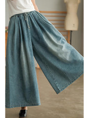Women Casual Worn Solid Soft Wide-leg Denim Pants