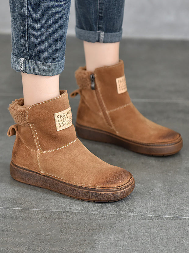 Women Winte Casual Fleece-lined Leather Boots