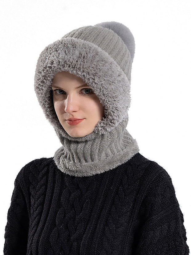 Winter Women Windproof Fleece Knitted Scarf Hat