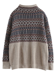 Women Vintage Spliced Turtleneck Knitted Sweater