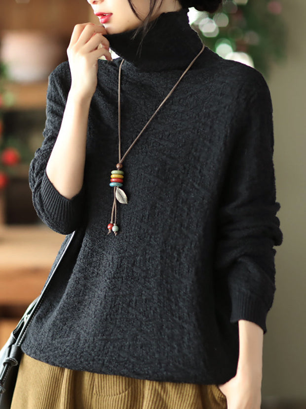 Women Casual Solid Soft Turtleneck Knitted Sweater