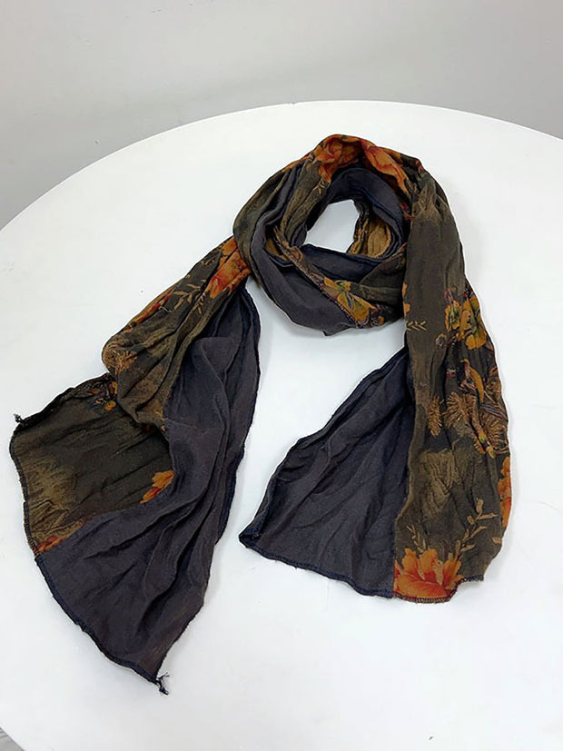 Women Vintage Flower Print Tassel Triangle Scarf