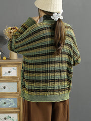 Women Winter Retro Stripe Jacquard O-Neck Sweater
