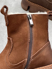 Women Winter Solid Leather Fleece-lined Ankle Boots