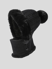 Women Winter Plush Spliced Knitted Scarf Hat