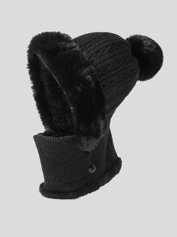 Women Winter Plush Spliced Knitted Scarf Hat