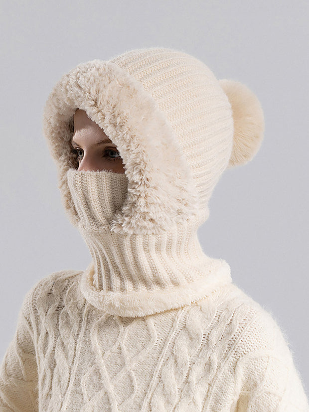 Winter Women Windproof Fleece Knitted Scarf Hat
