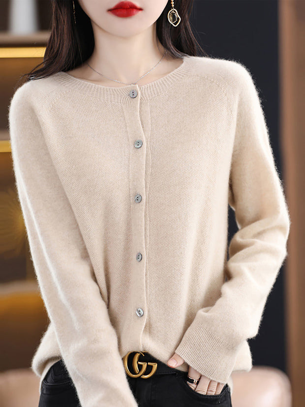 Women Winter Wool Solid Cardigan Sweater