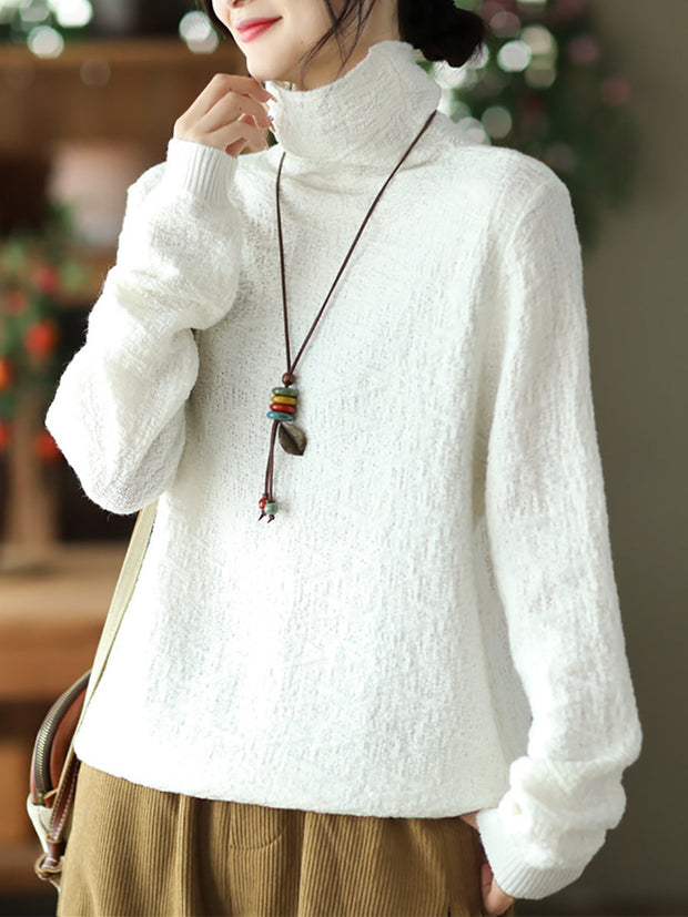 Women Casual Solid Soft Turtleneck Knitted Sweater