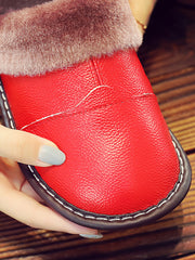 Couple Winter Vintage Leather Plush Indoor Slippers