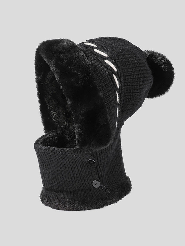 Women Fashion Solid Warm Plush Scarf Hat