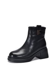 Women Winter Genuine Leather Chunky Heel Boots