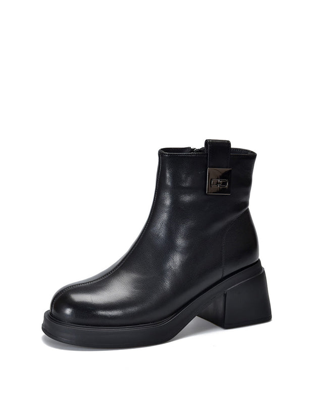 Women Winter Genuine Leather Chunky Heel Boots