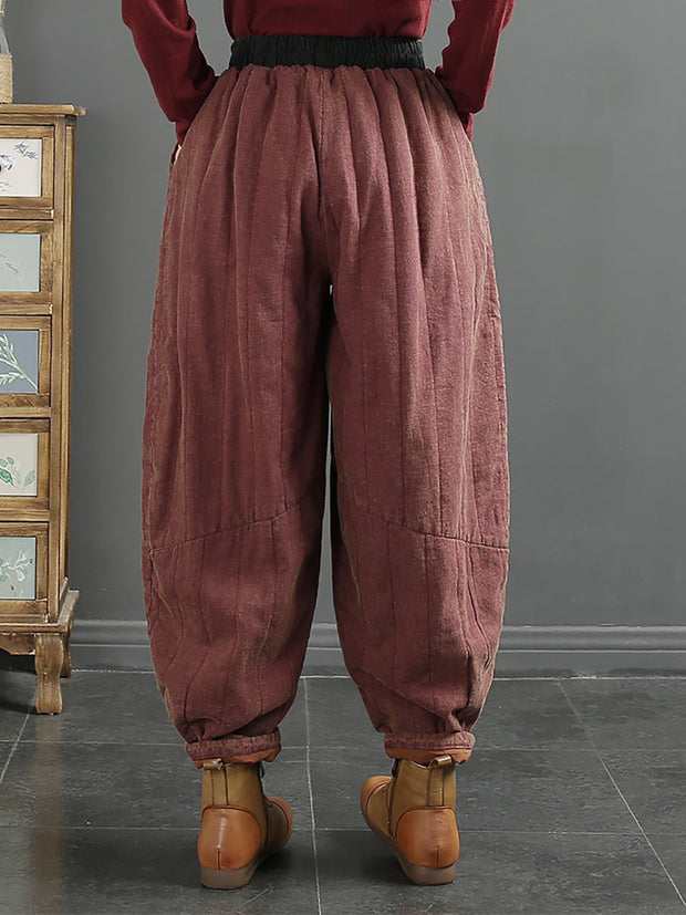 Women Retro Solid Thicken Padded Harem Pants