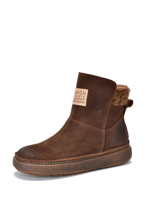 Women Winte Casual Fleece-lined Leather Boots