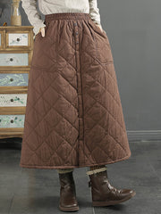 Women Casual Solid Rhomboids Stitching Padded Skirt