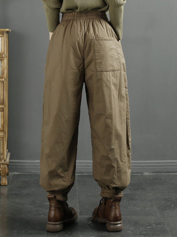 Plus Size Women Winter Retro Spliced Padded Harem Pants