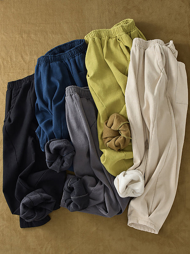 Women Winter Solid Fleece-lined Pants