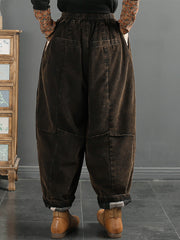 Women Retro Solid Corduroy Spliced Harem Pants