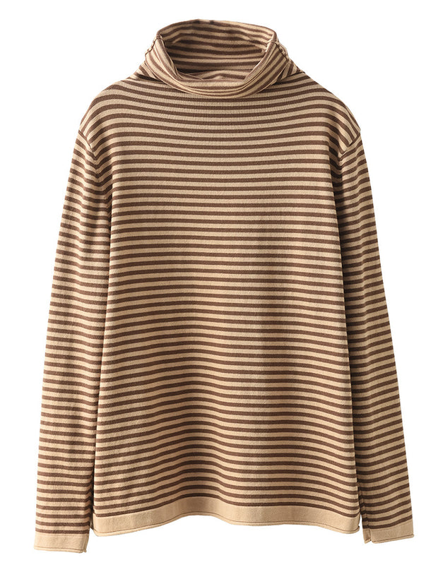 Women Casual Stripe Turtleneck Wool Warm Sweater