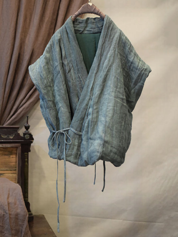 Women Retro Vintage V-Neck Solid Linen Vest Coat