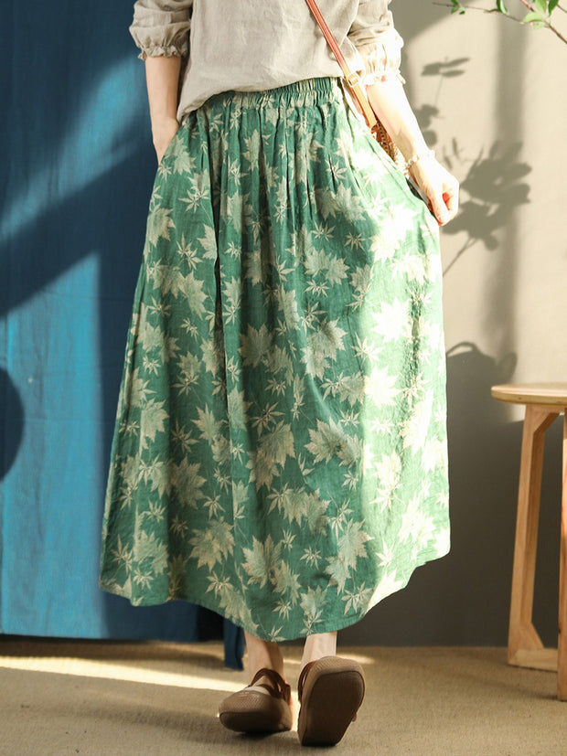 Floral Vintage Elastic Waist Summer Loose Skirt