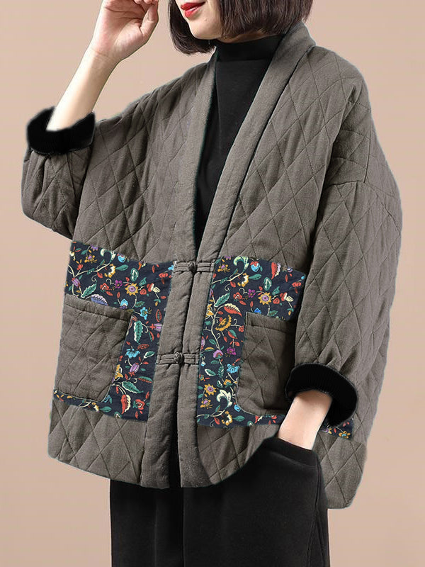Ethnischer Mantel mit gespleißten Taschen und V-Ausschnitt für Damen in Übergröße