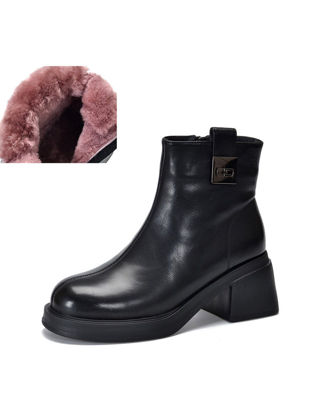 Women Winter Genuine Leather Chunky Heel Boots