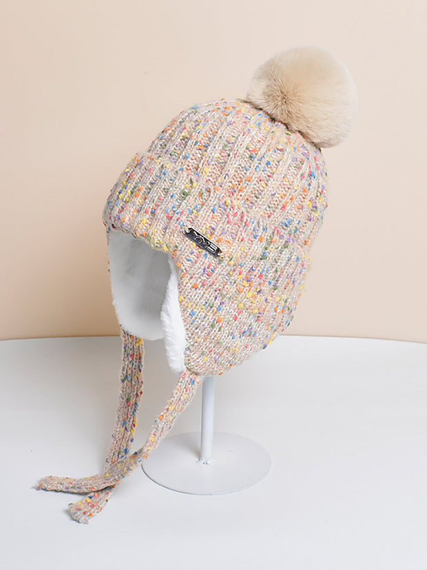 Women Winter Colorful Knitted Hair Ball Hat