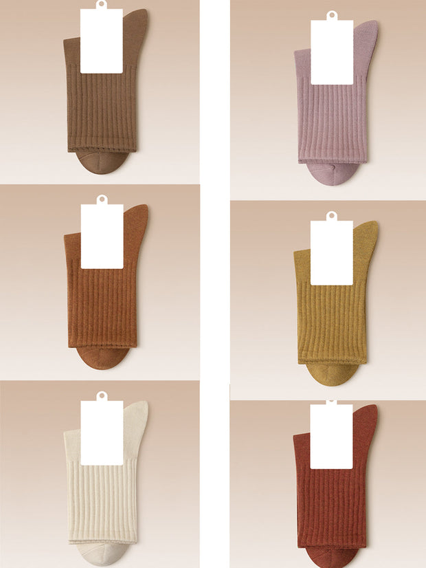 6 Pairs Women Solid Winter Cotton Socks