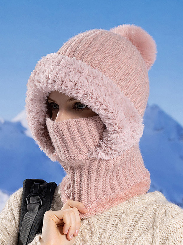Winter Women Windproof Fleece Knitted Scarf Hat