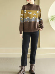 Women Artsy Print O-Neck Wool Knitted Sweater
