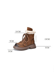 Women Vintage Leather Fleece-lined Platform Boots