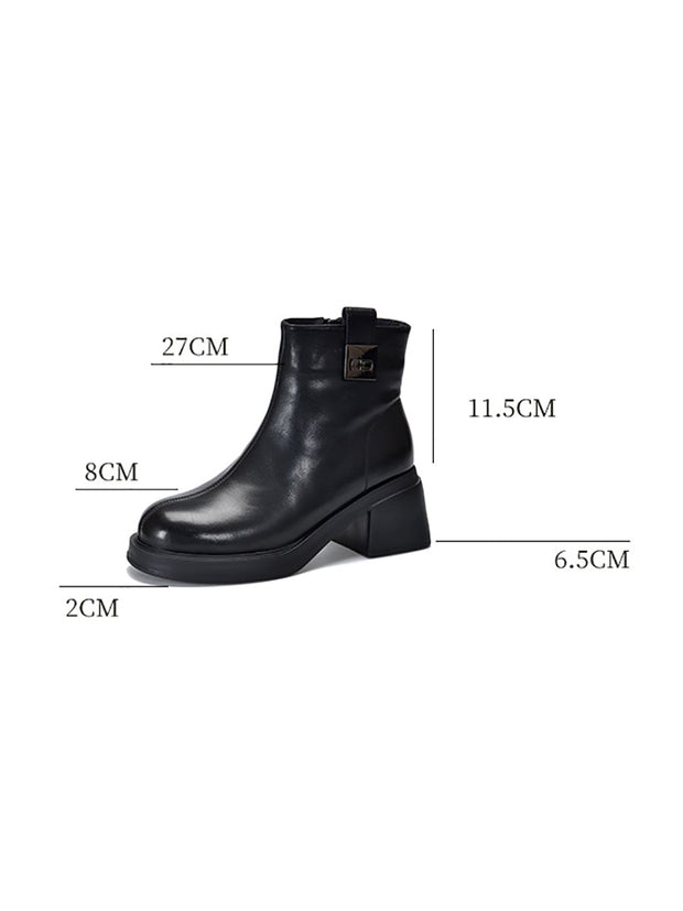 Women Winter Genuine Leather Chunky Heel Boots