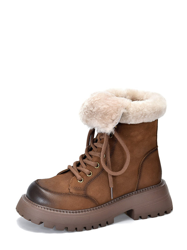 Women Vintage Leather Fleece-lined Platform Boots