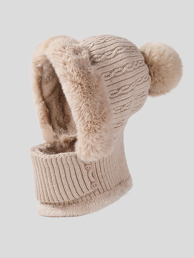 Women Winter Plush Spliced Knitted Scarf Hat